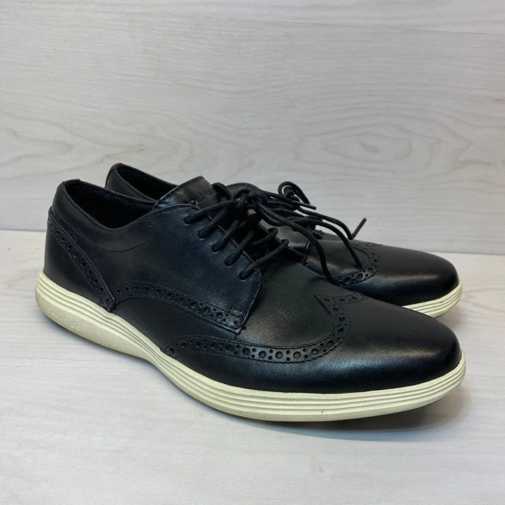 Cole Haan Mens 10 OriginalGrand Wingtip Oxford Black Leather Dress Shoes C29413